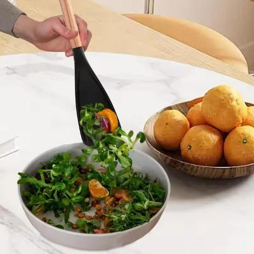 Cuchara Volteadora De Silicona Con Mango De Madera,