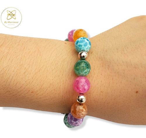 Imagen 3 de 8 de Pulsera Plata C/piedras Naturales De Colores Cierre Love