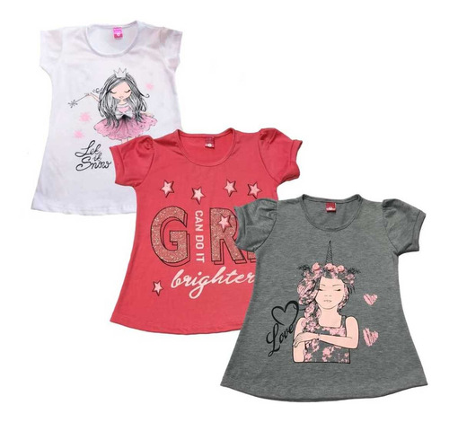 Pack X 3 Remera Para Niñas Nena De Modal Con Lycra 