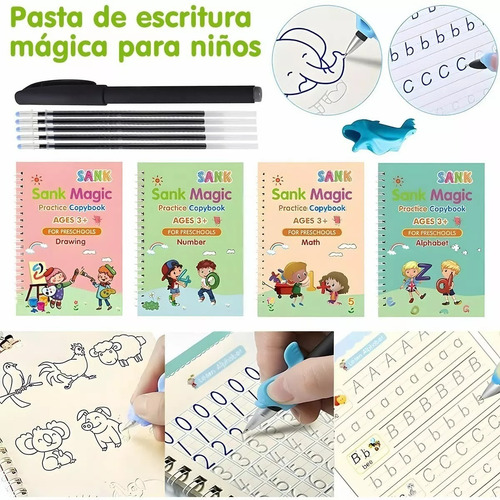Set 4 Cuadernos Mágicos Caligrafía Aprendizaje Reutilizable