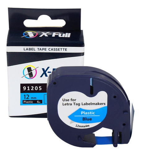 Fita Compatível Dymo Letratag 91205 Azul Letra Preta 12mm