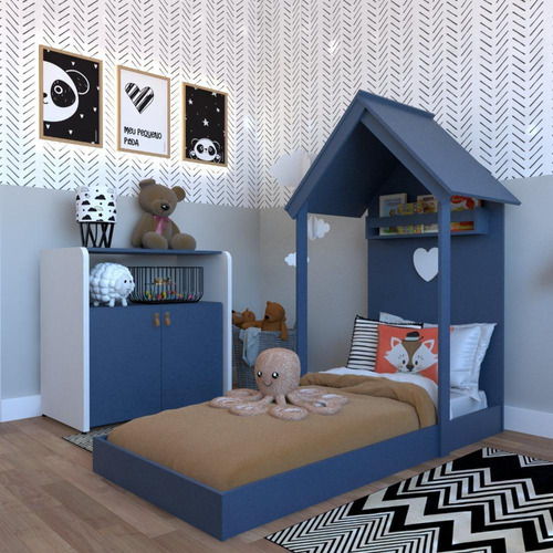 Quarto Infantil Com Cama E Armário Espresso Móveis Azul