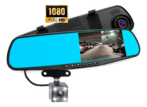 Espejo Retrovisor Dvr Universal 2 Camaras Delantera Reversa