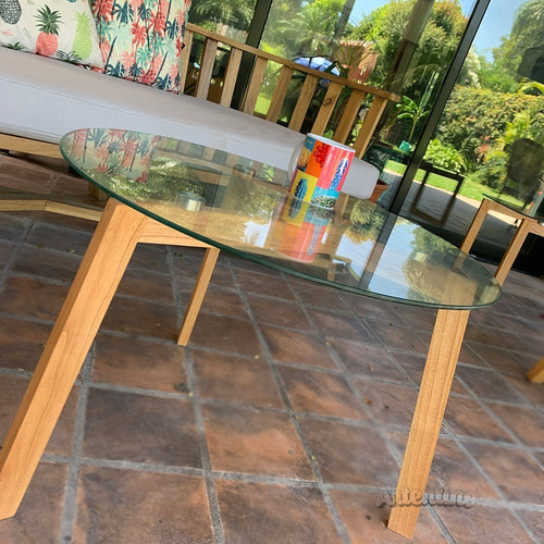 Imagen 6 de 9 de Mesa Ratona Grande Xl 65cm Nórdica Escandinava Madera Vidrio
