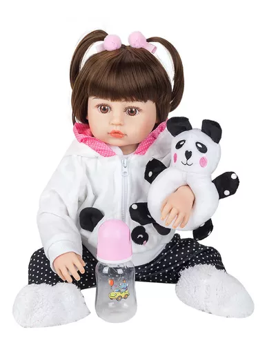 Brastoy Boneca Reborn Bebê 100% Silicone Panda Olho Castanho 48cm