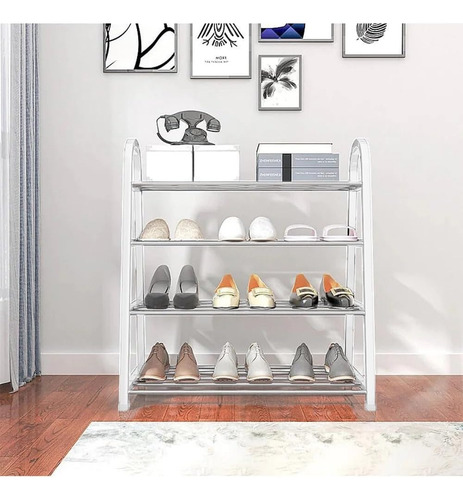 Zapatero De 4 Niveles Plegable Abierto Color Blanco Blanco