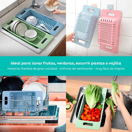 Escurridor Extensible Para Pileta De Cocina Bacha Ideal Frutas Verduras Multiuso De Plastico 48x21cm Levysbazar