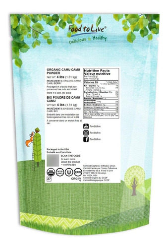 Food To Live Camu Camu En Polvo Orgánico, 4 Libras - Sin Ogm