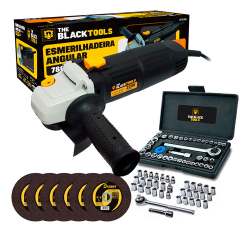Lixadeira Esmerilhadeira Angular 4.1/2 + 46 Pçs Soquetes Cor Preto Frequência 50hz/60hz