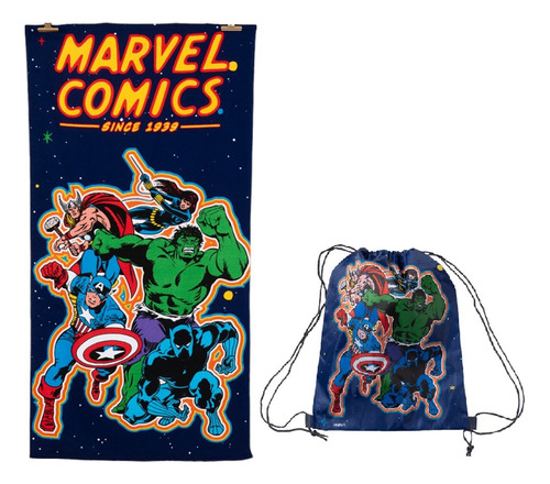 Toalla Playa Capitan America Thor Avengers + Morral Cordel