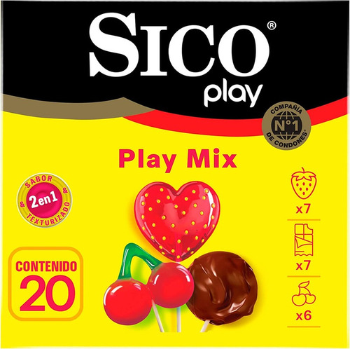 Condones Sico Play Mix Texturizados Y Sabores Mixtos X20 Und