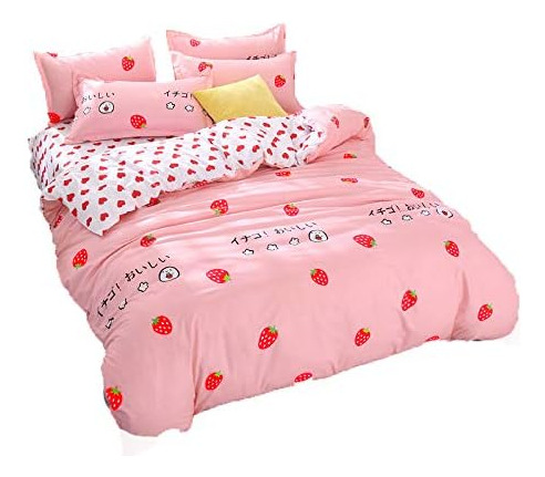 Juego De Ropa De Cama Kimko Soft Strawberry Para Ninas, R...