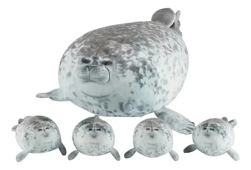 Peluche De Foca, Suave, Comoda, Con 4 Bebes Foca. 40cm