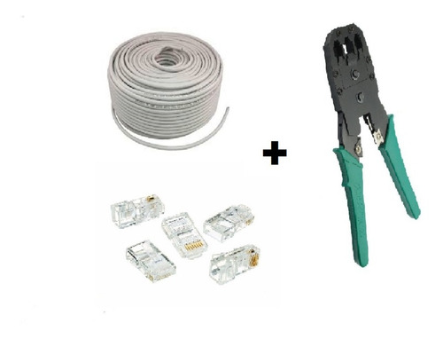 Imagen 1 de 4 de Super Promo! 50mts Cable De Red + Pinza Rj45 Rj11+ 10 Fichas