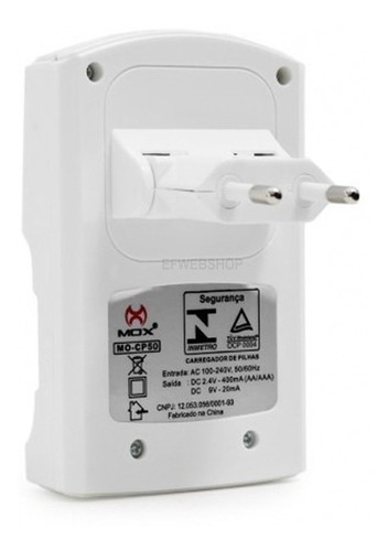 Imagem 2 de 5 de Carregador Pilha Aaa Aa 9v Mox + 2 Baterias Recarregável 450