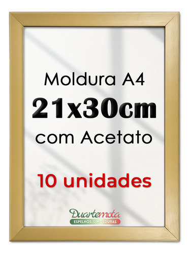 Kit 10 Porta Retrato A4 21x30 Com Acetato Certificados Fotos Cor Dourada