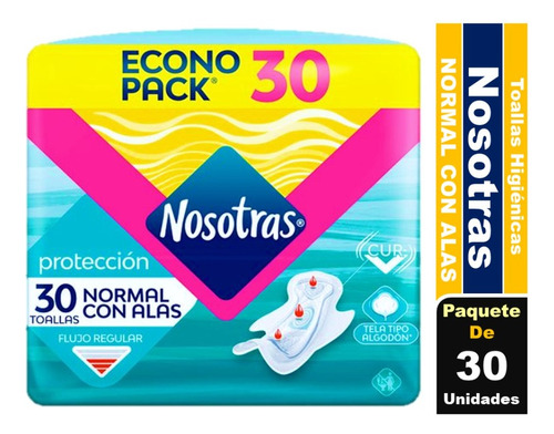 Toalla Higiénica Nosotras Normal Con Alas Tela Suave 30 Un