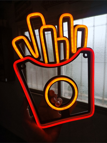 Combo Cartel Hamburguesa Pancho Papas Fritas Neon Led