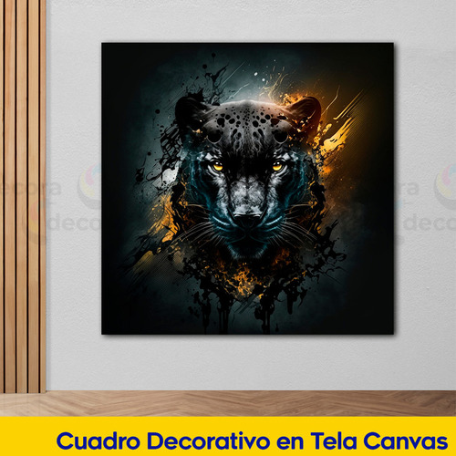 Cuadro Felinos Animal Dorad Negro Elegante Canvas 90x90 A5