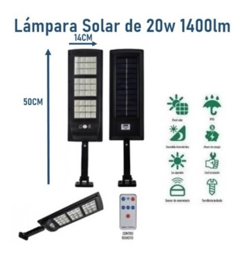 Luminaria Solar 20w 1400 Lm Extra Larga Ip65 50cm