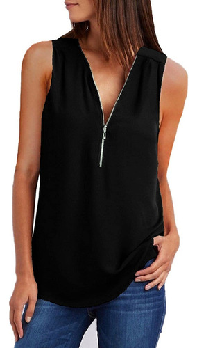 Blusa De Mujer Q Vest T-shirt Con Cremallera Túnica