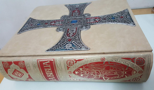 Biblia Lujo Tapa Cuero Cruz Malta Plata Oro Ant Test Col Esp (Usado)