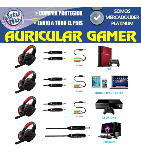 Auricular Gamer Con Microfono Ideal Pc Ps4 Xbox Gaming