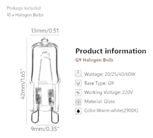 Ampolleta De Halógeno G9, 25w Para Horno Eléctrico