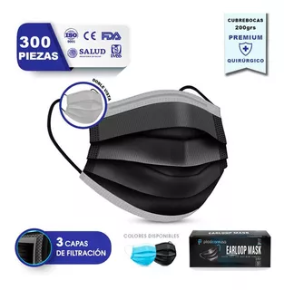 Caja De Cubrebocas Negro Para Adulto Tricapa 300 Pzs