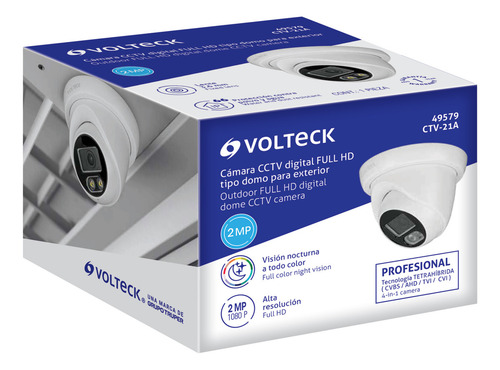 Cámara tipo domo, 2 MP, Lente 3.6mm, Tetrahíbrida, Volteck CTV-21A, Color Blanco