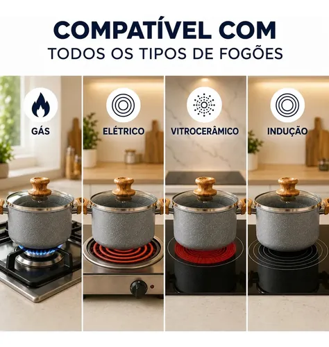Jogo De Panelas Indução Brinox Cerâmica 7 Peças Easy Gris - R$ 319,9