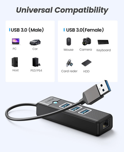 Adaptador Usb 3.0 A Ethernet Hub Orico 4 En 1 Con Cable De 6
