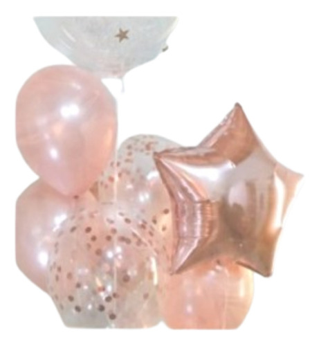 Set Decoracion Kit Globos Con Estrella Rosa Gold 10 Pcs