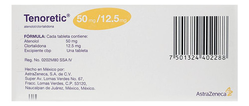 Tenoretic 50/12.5 Mg Caja C/28 Tabletas - ASTRAZENECA, S.A. DE C.V