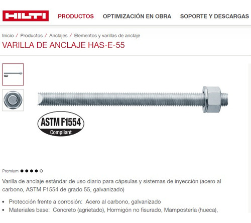 Barra Roscada Perno Anclaje Has-e Hilti