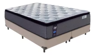 Cama Box Casal Bege E Colchão Sealy Starck D28 Pillow Top