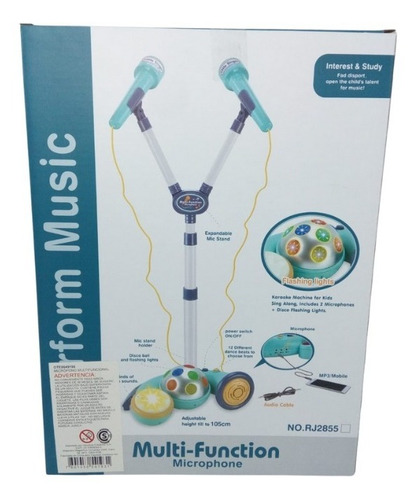 Imagen 7 de 9 de Microfono Infantil Karaoke Doble Pie Luces Disco Plug Mp3 Ed