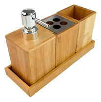 Comprar Set Accesorios De Baño 4 piezas De Bambú Dispenser Jabón Porta cepillos Vaso Bandeja Gloa BSAI-BA4P Mogami