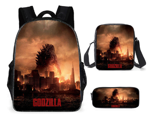 Godzilla Más Vendido Mochila De Estudiante 3 Piezas .b