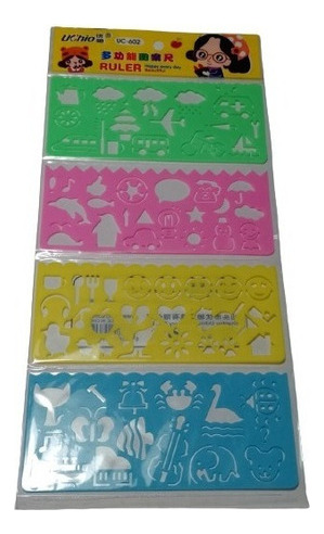 Reglas Stencil Dibujos X 4 Unidades Scrapbooking Martinez