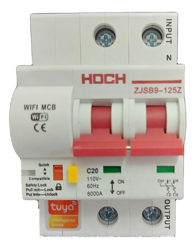 Imagen 2 de 10 de Breaker 20a Wifi Inteligente Monofásico 2 Polos Tuya Smart