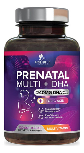 Vitaminas Prenatales Con Ácido Fólico Y Dha Con 120 Softgels Sabor Sin Sabor