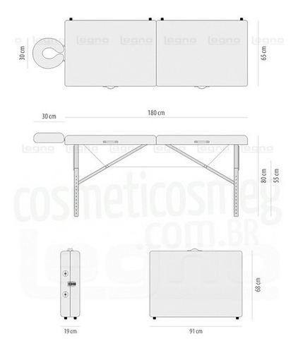 Imagem 2 de 6 de Maca Legno Model Sírius 65cm Portátil C/ Reforço Cabo De Aço