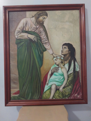 Antiguo Cuadro Al Oleo Jesús Curando A Un Niño. 