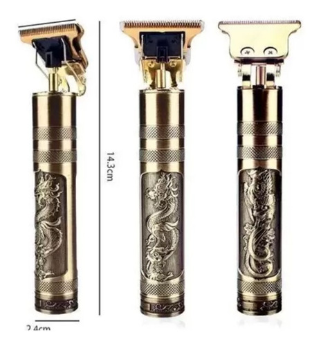 Imagem 3 de 10 de Maquina De Barba E Cabelo Dourada Metal Dragão Recarregável