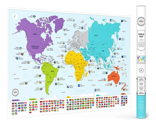 Colorido Mapa Del Mundo Con Banderas Y Capitales + 50 Dat...