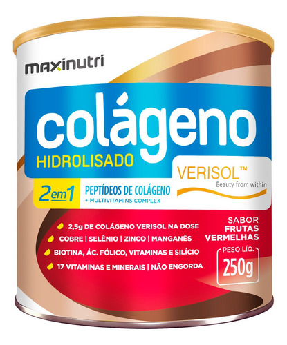 2 Latas Colágeno Verisol Frutas Vermelhas 250g Maxinutri