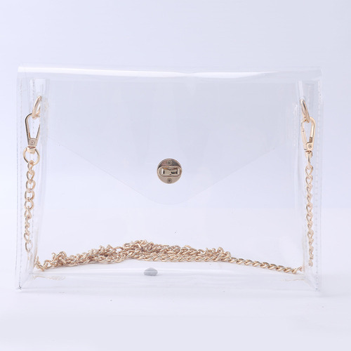 Bolso De Mano Transparente De Pvc Con Solapa Y Cadena Para M