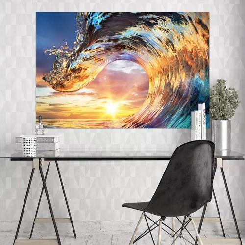 Cuadro Decorativo Olas Mar Minimalista Oceano En Canvas 