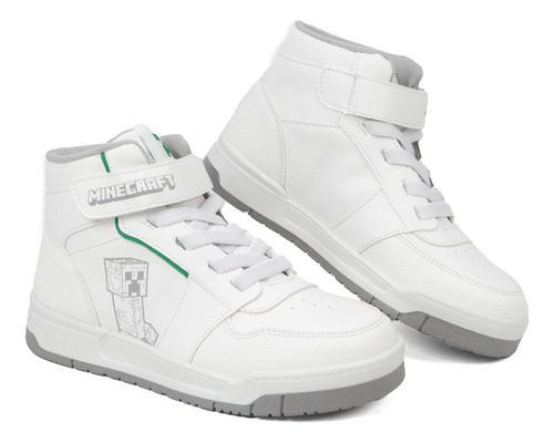 Tenis Para Niño / Joven Botin Creeper Minecraft Mi5261 Blanco